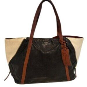 Fossil Shoulder Bag Gwen Large Shopping Tote Blck/Brown/Cream Leather Expandable